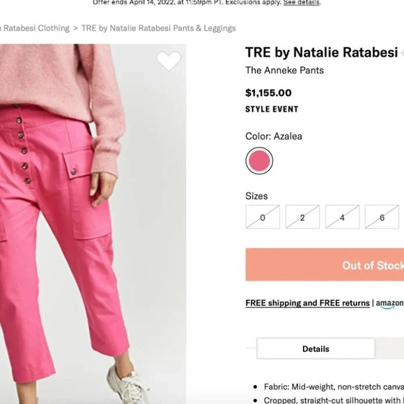 TRE by Natalie Ratabesi The Anneke Pink Azalea Pants 0 $1,155 - Picture 3 of 7